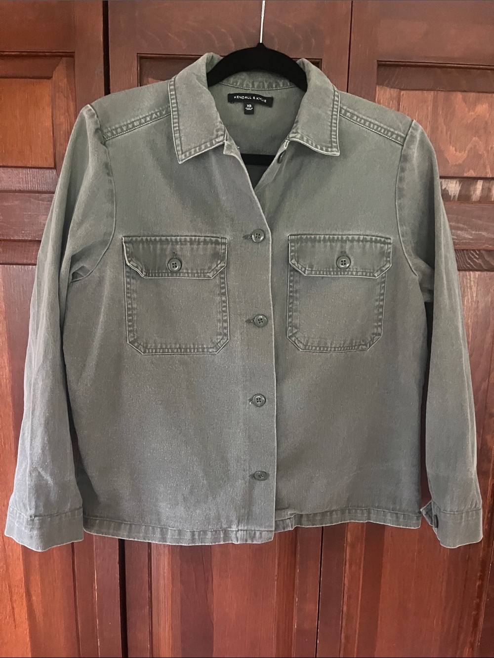 Kendall & Kylie Faded Olive Button-Front Jean Jacket